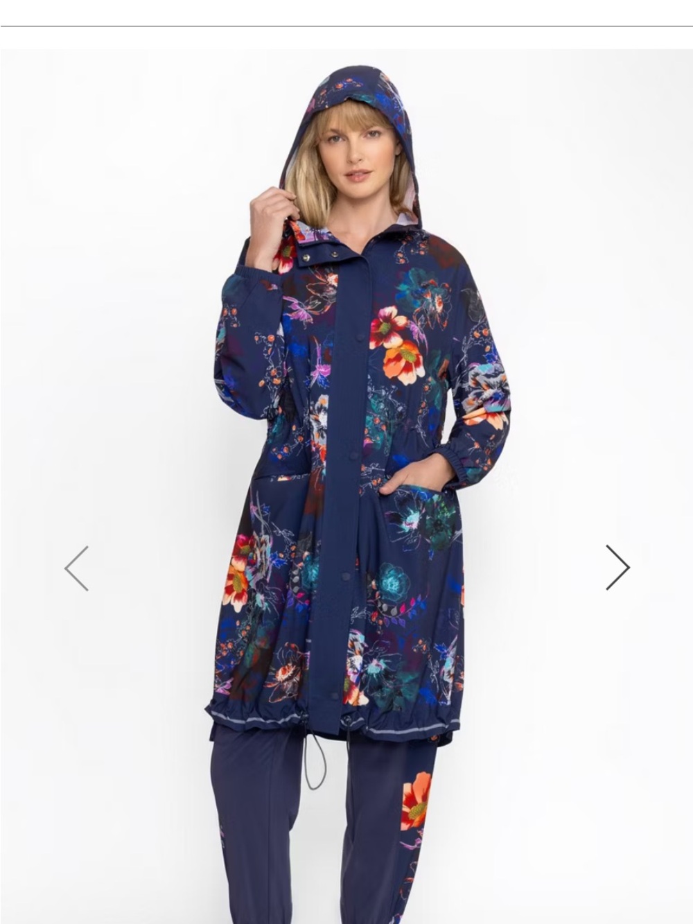 Johnny Was Navy Floral Hooded Coat